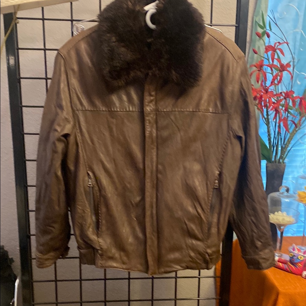 Marc New York Brown Leather Jacket with lining/Fur vest unisex